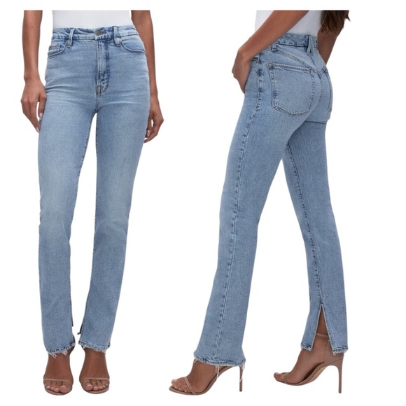 GOOD AMERICAN Good Boy Split Hem High Waist Straight Leg Jeans Size 8/29 - Picture 1 of 8